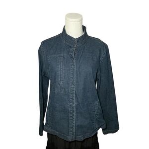 Eileen Fisher Blue Denim Snap Front Utility Jacket Size L Made in USA